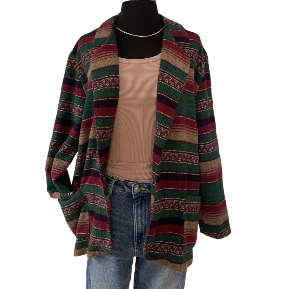 Vintage Southwestern stripe cotton blend blazer single breasted M - Picture 2 of 14